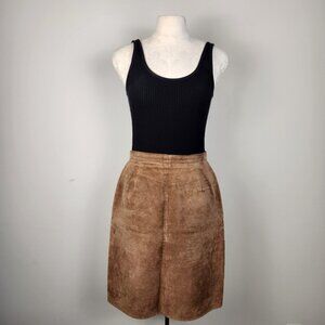 Vintage Brown Suede Leather Skirt Old Money Classic Preppy Size 14 Fits Size M